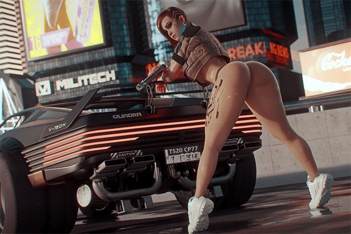 Girl on a car in Cyberslut 2069