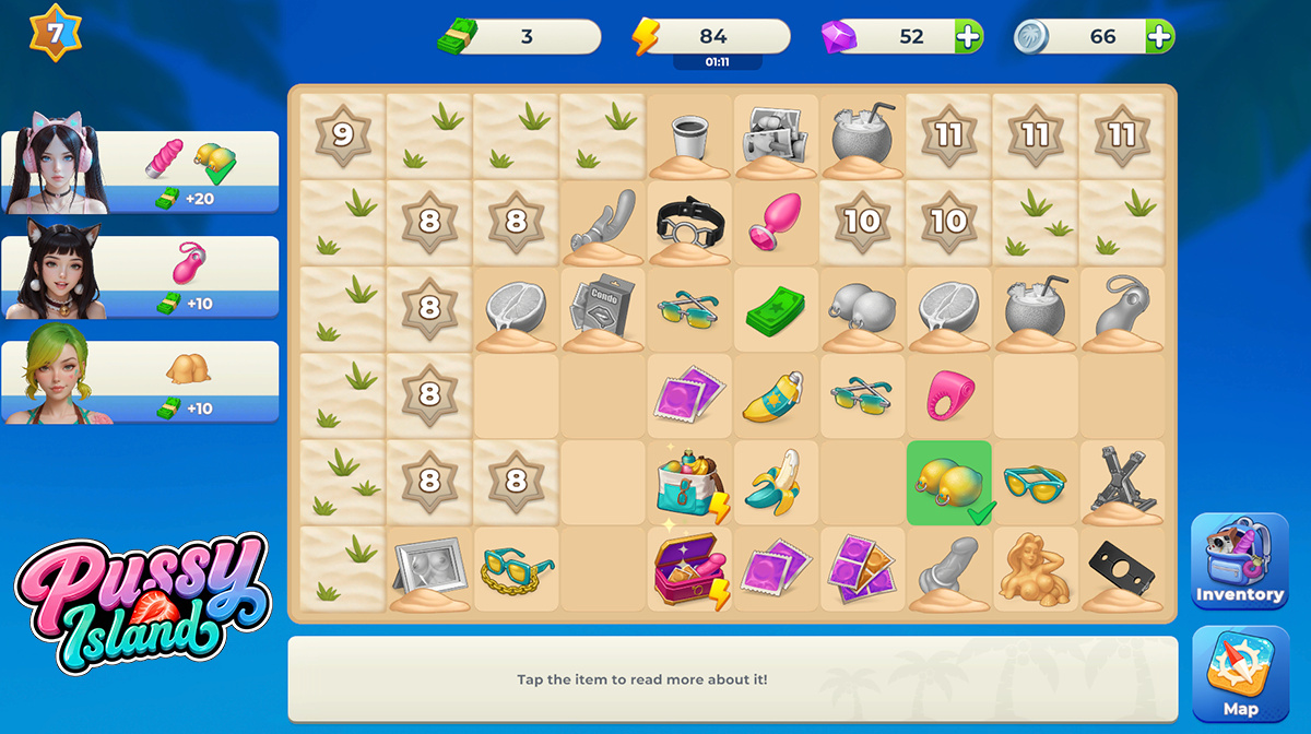 Merge board with items to combine in Pussy Island